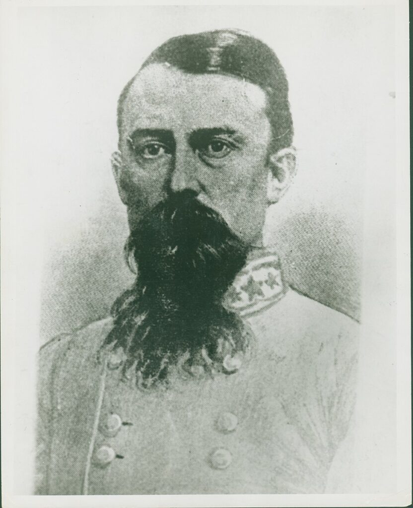 Key Player - Confederate General Joseph O. Shelby portrait, bust view from an old photograph, mid-19th century military uniform with long beard.