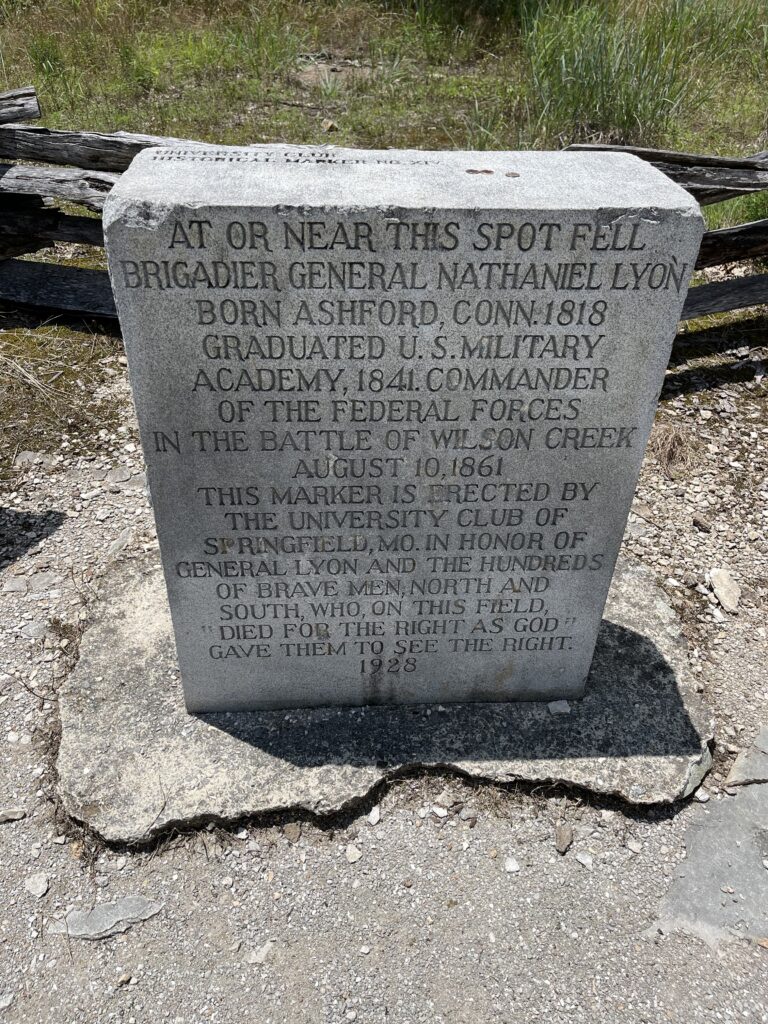 Battle of Wilson’s Creek: Nathaniel Lyon’s memorial marker on Bloody Hill at Wilson’s Creek National Battlefield near Springfield, Missouri.
