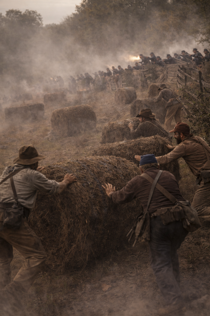 First Battle of Lexington (Battle of the Hemp Bales), September 13–20, 1861, showing Missouri State Guard troops using hemp bales to advance on Union defenses in Lexington, Missouri.
